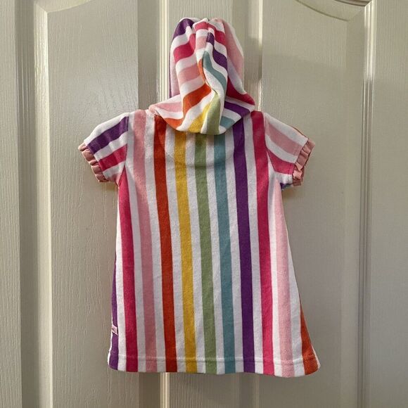 RuffleButts Rainbow Dream Striped Ruffle Terry Cover-Up Hooded Girls 3-6 Months - Picture 12 of 12